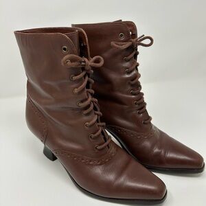 Apostrophe Brown Genuine Leather Lace-Up Ankle Boots